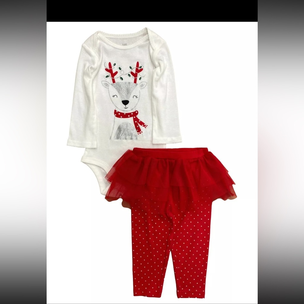Carters Infant Girls Sparkle Reindeer Baby Outfit Bodysuit & Tutu Leggings 3m